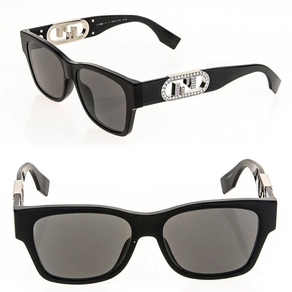 NWT FENDI 40081 EMBELLISHED O’LOCK LOGO DETAILING BLACK FF TEMPLE SUNGLASSES - Picture 4 of 17